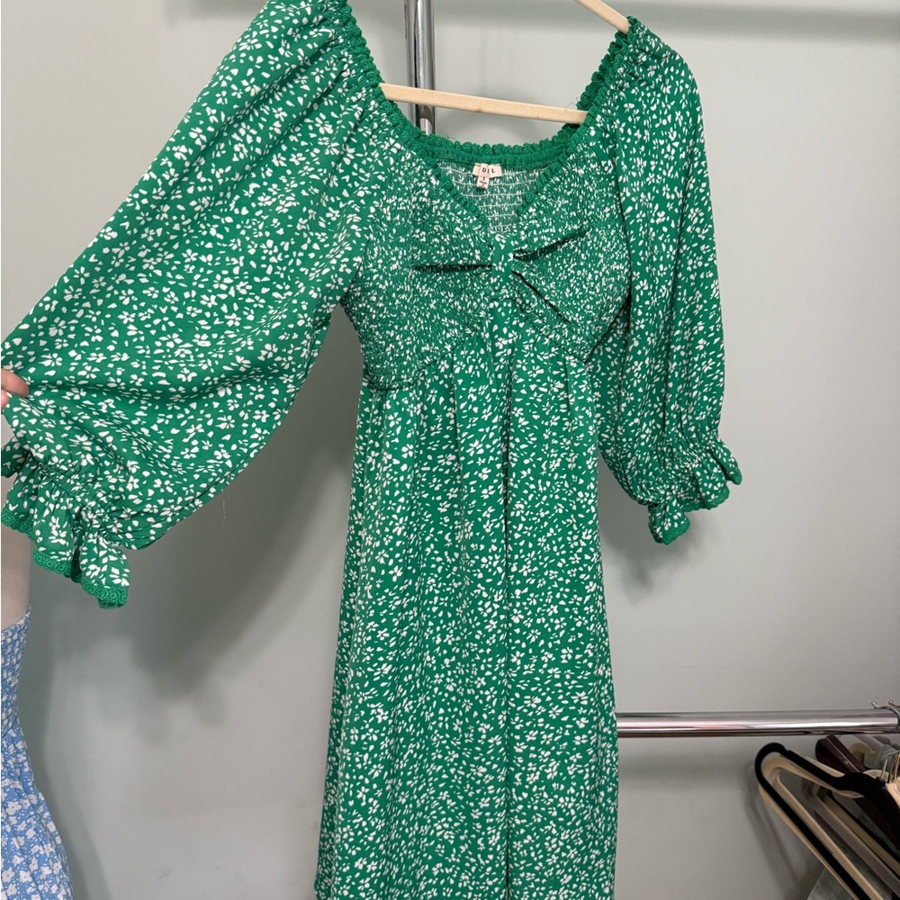 Green Floral Dress with Puff Sleeves